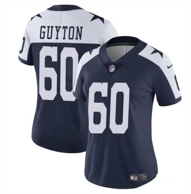 Womens Dallas Cowboys #60 Tyler Guyton Navy White 2024 Draft Vapor Thanksgiving Limited Stitched Jersey Dzhi